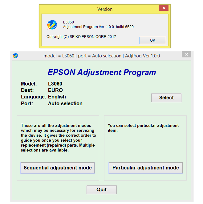 EPSON L3060 Adjustment Reset Program Ver.1.0.0
